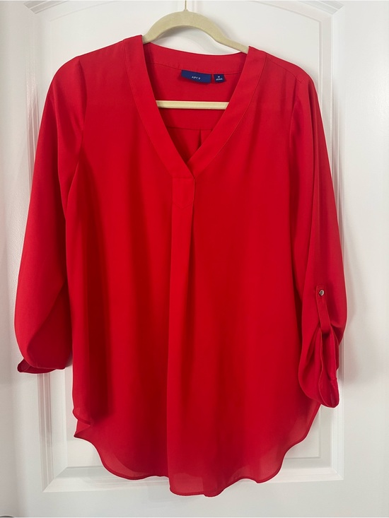 Apt. 9 Tops - Apt. 9 Womens Bright V-Neck Roll-Tab Blouse Lightweight Work Office Size Medium